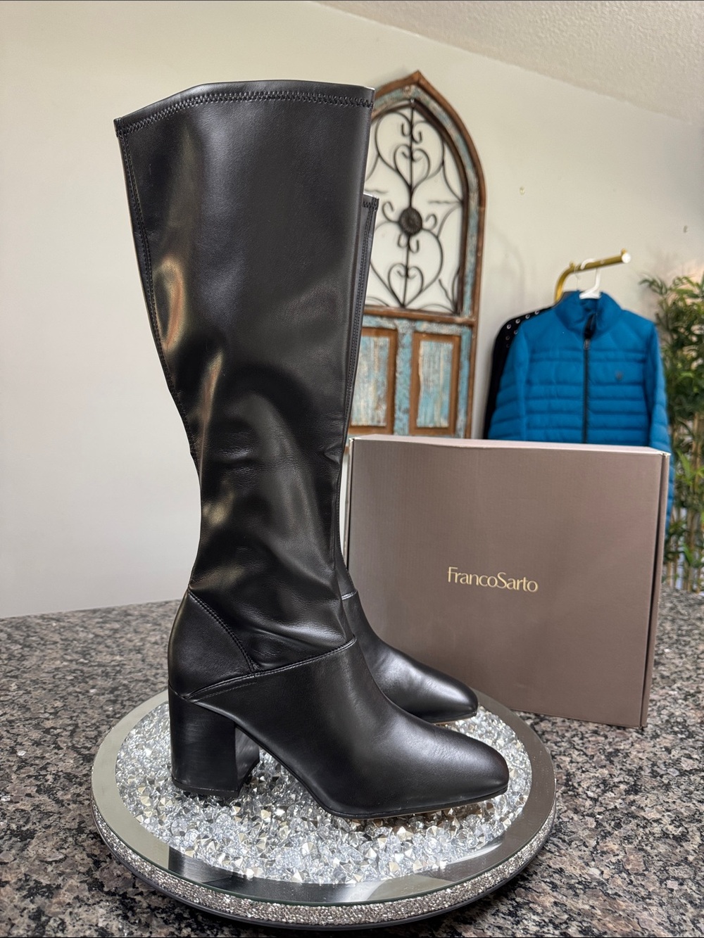Franco Sarto Tribute Black Knee-High Block Heel tall Boots NEW 11